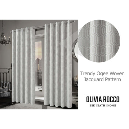Paris Eyelet Jacquard Curtains Natural Geometric Pattern Thermal Insulated Light Blocking for Bedroom Lounge by OLIVIA ROCCO