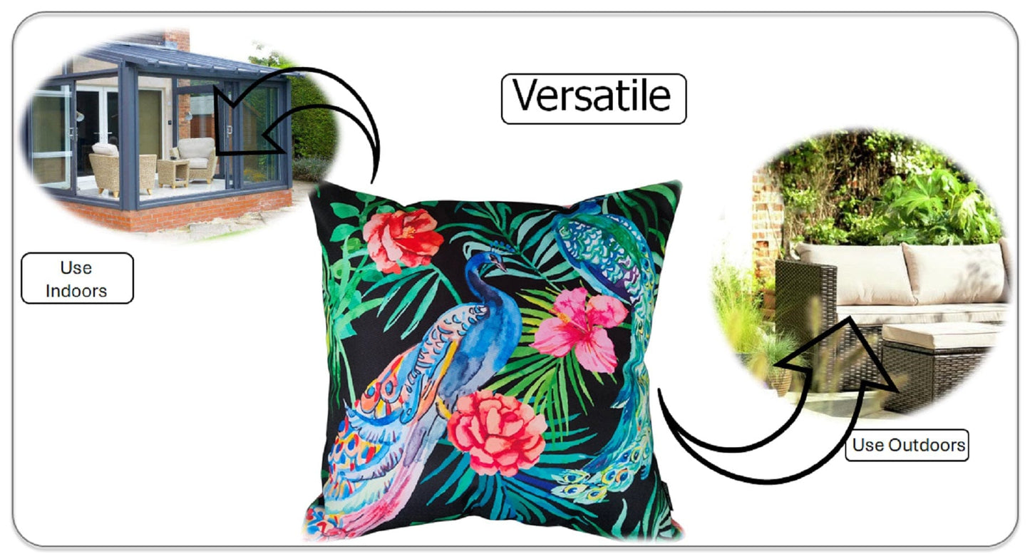 Peacock Waterproof Design Cushions for Patios Gardens and Living Rooms with High-Quality Hollow-Fibre Fill by OLIVIA ROCCO