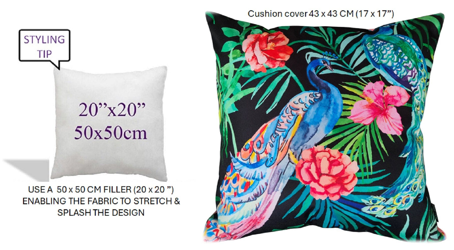 Peacock Waterproof Design Cushions for Patios Gardens and Living Rooms with High-Quality Hollow-Fibre Fill by OLIVIA ROCCO