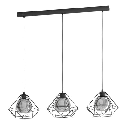 Pagazzi Vernham 3 Light Pendant Bar Black & Smoked Glass 114.5 cm