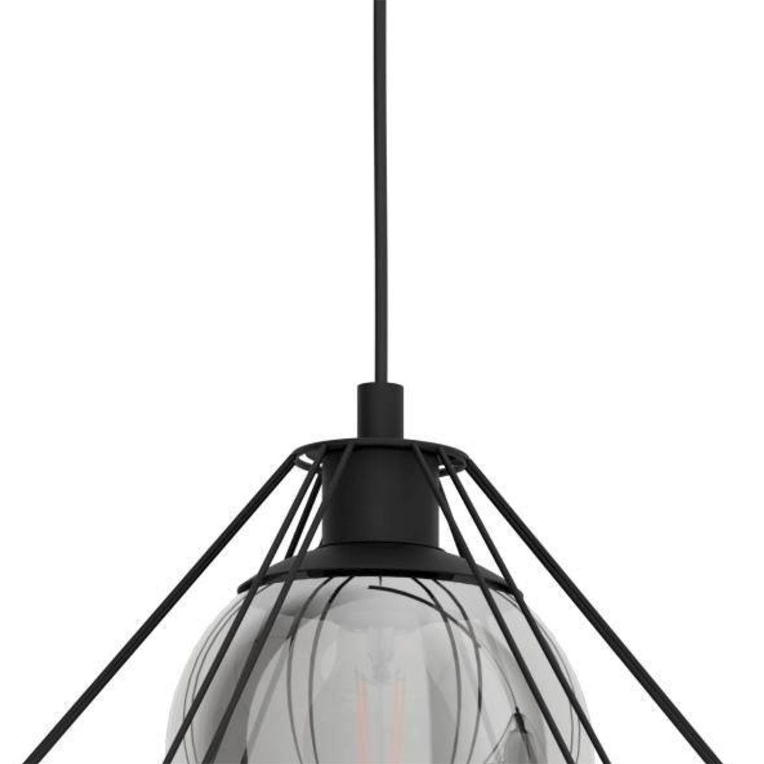 Pagazzi Vernham 3 Light Pendant Bar Black & Smoked Glass 114.5 cm