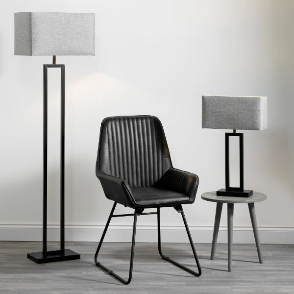 Pagazzi Walsten Floor Lamp Matt Black with Grey Rectangular Shade 154 cm