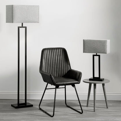 Pagazzi Walsten Floor Lamp Matt Black with Grey Rectangular Shade 154 cm