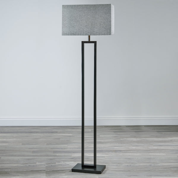 Pagazzi Walsten Floor Lamp Matt Black with Grey Rectangular Shade 154 cm