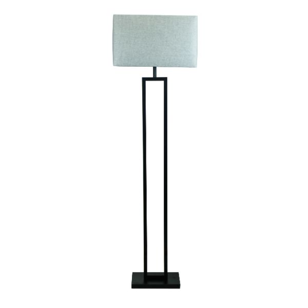 Pagazzi Walsten Floor Lamp Matt Black with Grey Rectangular Shade 154 cm