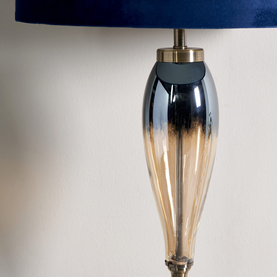 Pagazzi Elena Floor Lamp Ombré Blue Glass and Brass 157 cm