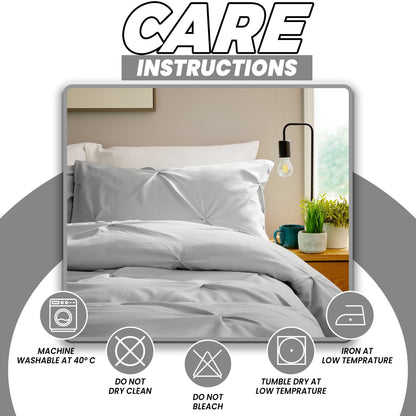 Pintuck Grey Microfibre Duvet Cover Set with Pillowcases Soft Breathable Easy Care Bedding Set Quilt Cover by OLIVIA ROCCO
