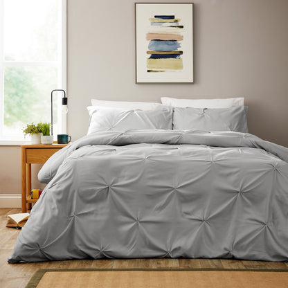 Pintuck Grey Microfibre Duvet Cover Set with Pillowcases Soft Breathable Easy Care Bedding Set Quilt Cover by OLIVIA ROCCO