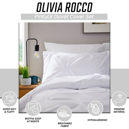 Pintuck White Microfibre Duvet Cover Set with Pillowcases Soft Breathable Easy Care Bedding Set Quilt Cover by OLIVIA ROCCO