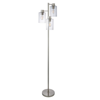 Pagazzi Kingsholm 3 Light Floor Lamp Satin Nickel with Smoked Glass 150 cm