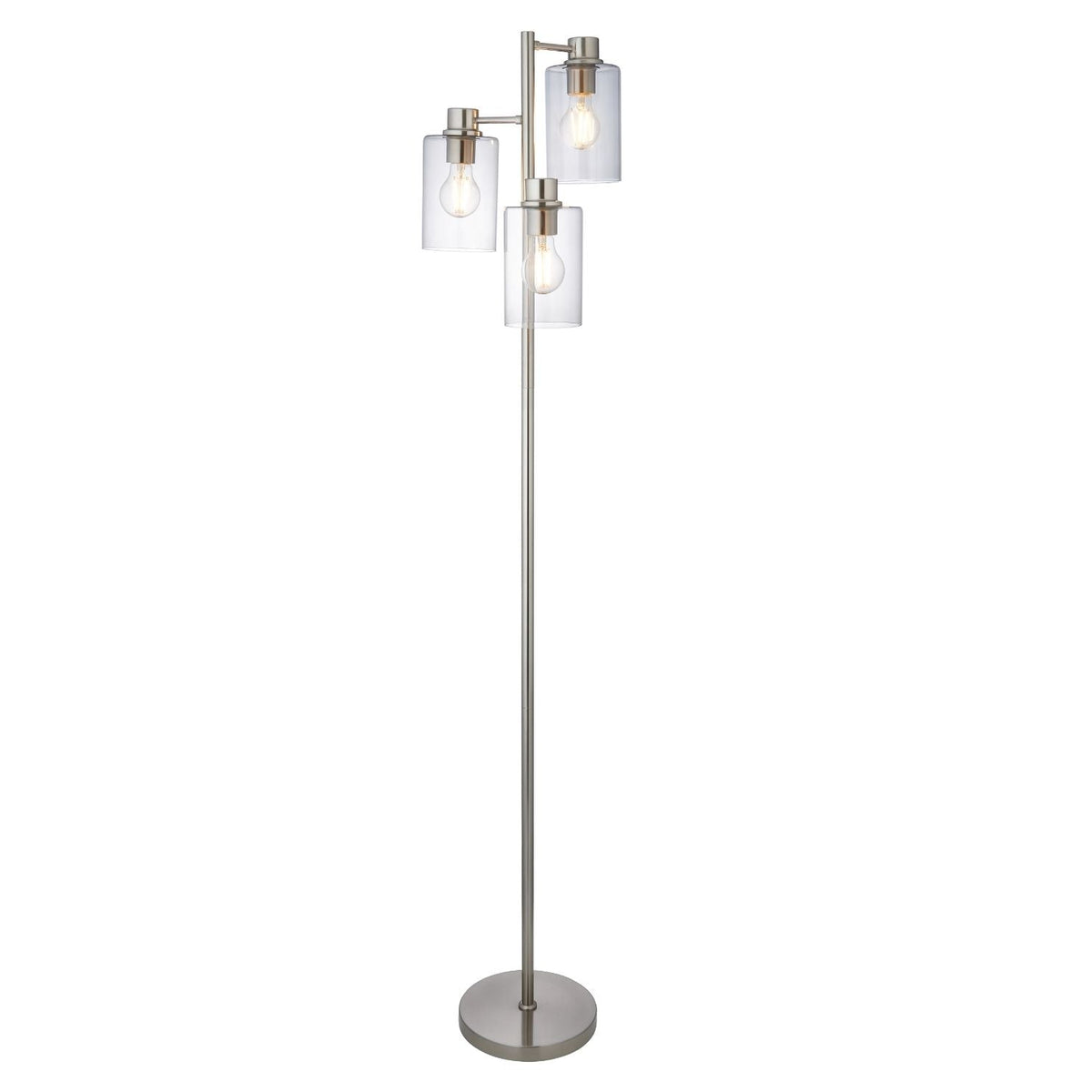 Pagazzi Kingsholm 3 Light Floor Lamp Satin Nickel with Smoked Glass 150 cm