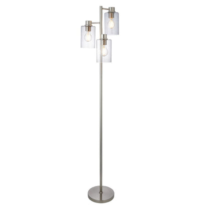 Pagazzi Kingsholm 3 Light Floor Lamp Satin Nickel with Smoked Glass 150 cm