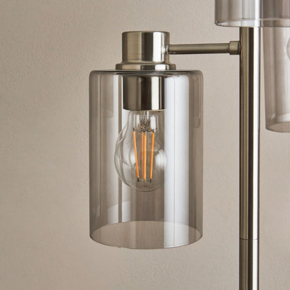 Pagazzi Kingsholm 3 Light Floor Lamp Satin Nickel with Smoked Glass 150 cm