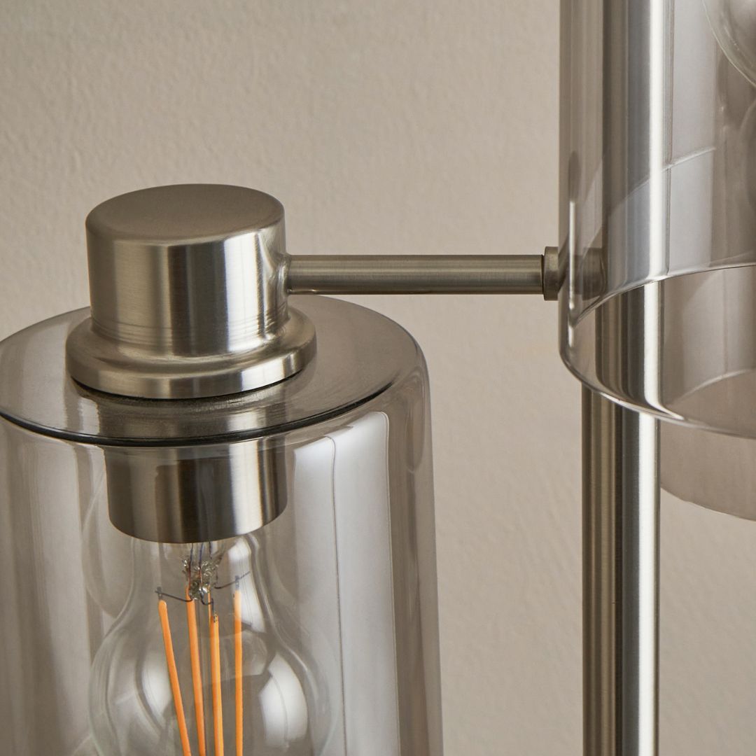 Pagazzi Kingsholm 3 Light Floor Lamp Satin Nickel with Smoked Glass 150 cm