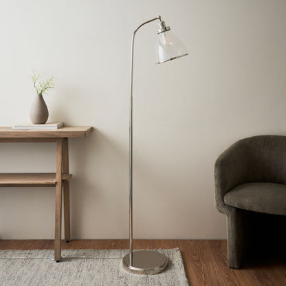 Pagazzi Brunswick Task Floor Lamp Polished Nickel with Clear Glass Shade 152 cm