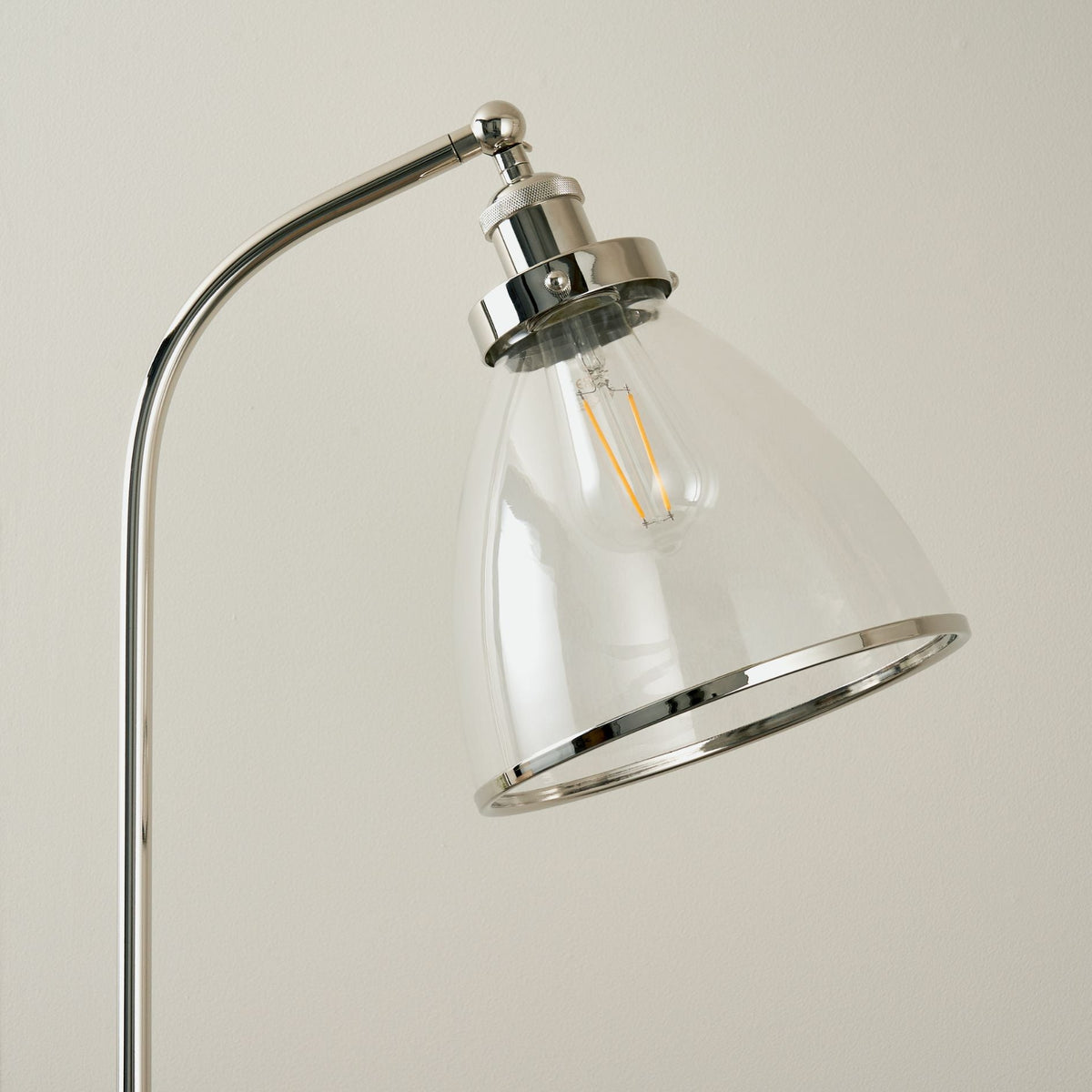 Pagazzi Brunswick Task Floor Lamp Polished Nickel with Clear Glass Shade 152 cm