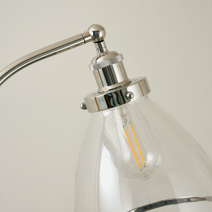 Pagazzi Brunswick Task Floor Lamp Polished Nickel with Clear Glass Shade 152 cm