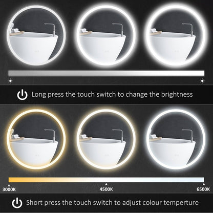 🪞 Kleankin Round LED Bathroom Mirror ✨ Illuminated Wall Mount with Bright Lighting