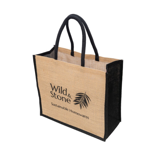 Wild and Stone Jute Hessian Bag Lifestyle Shot — Sustainable Shopping Tote in Use