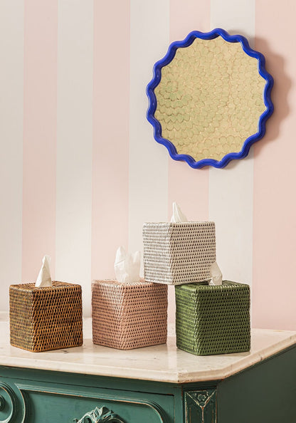 Casa by Josephine Jenno Brown Handwoven Rattan Tissue Box Cover 14 cm