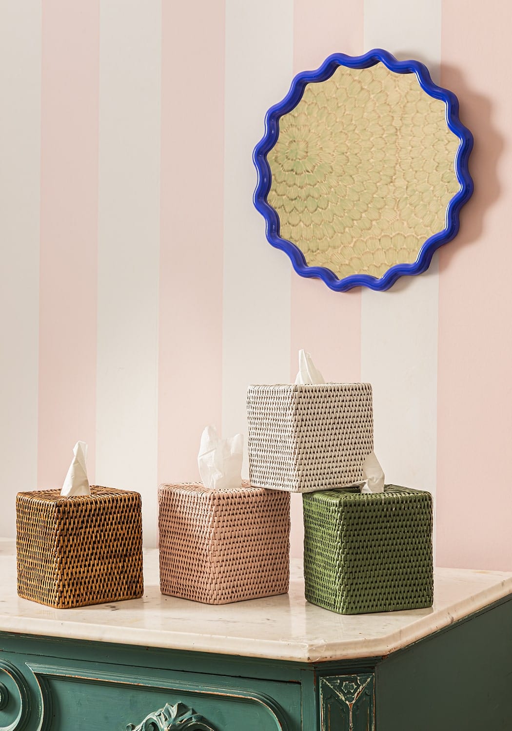 Casa by Josephine Jenno Green Handwoven Rattan Tissue Box Cover 14 cm