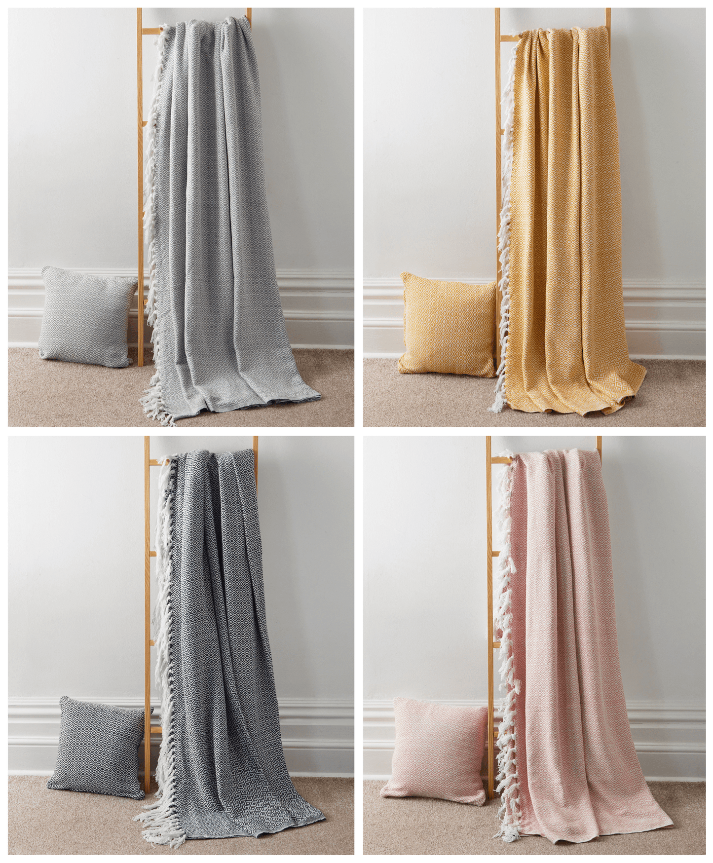 Regal Handwoven Pure Cotton Throw Blanket with Diamond Geometric Pattern Eco-Friendly Durable Bedspread Sofa Cover in Multiple Sizes by OLIVIA ROCCO