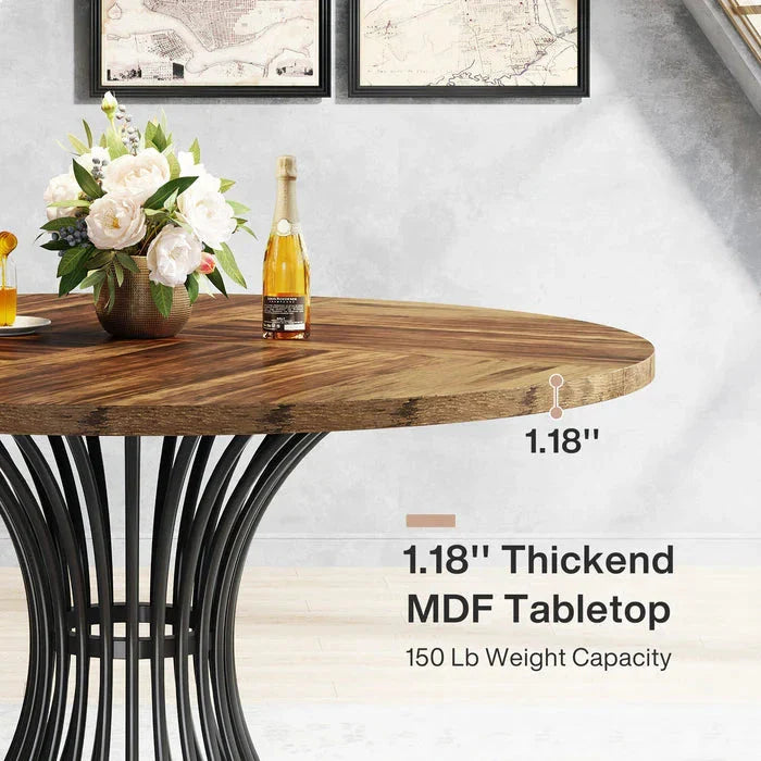 Modern Round Dining Table - Walnut Pedestal Base & Parquet Top