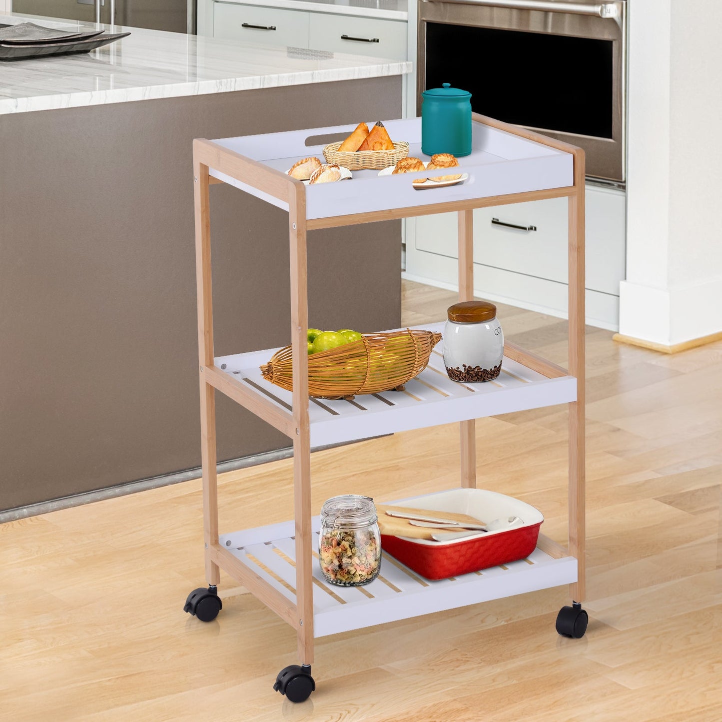 🍽️ 3-Tier Mobile Kitchen Trolley - White Storage Cart 46x35cm 🛒