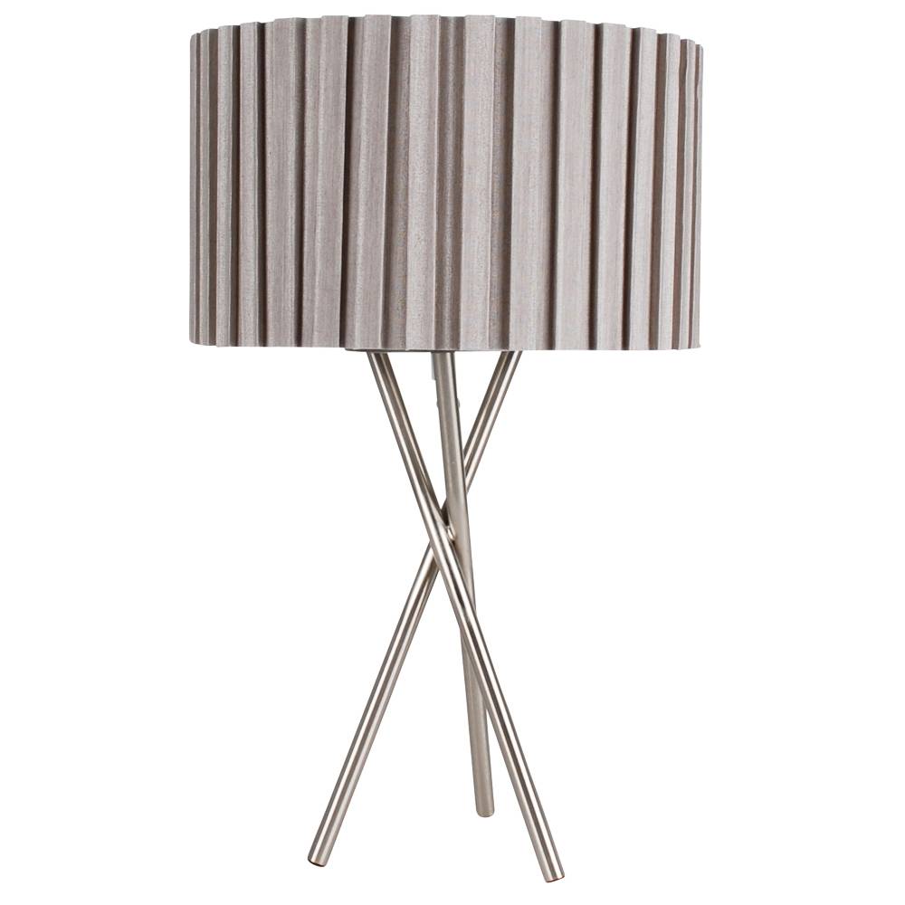Pagazzi Sabella Tripod Table Lamp Satin Nickel with Taupe Shade 43 cm