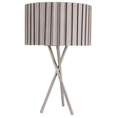 Pagazzi Sabella Tripod Table Lamp Satin Nickel with Taupe Shade 43 cm