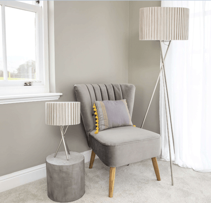 Pagazzi Sabella Tripod Table Lamp Satin Nickel with Taupe Shade 43 cm
