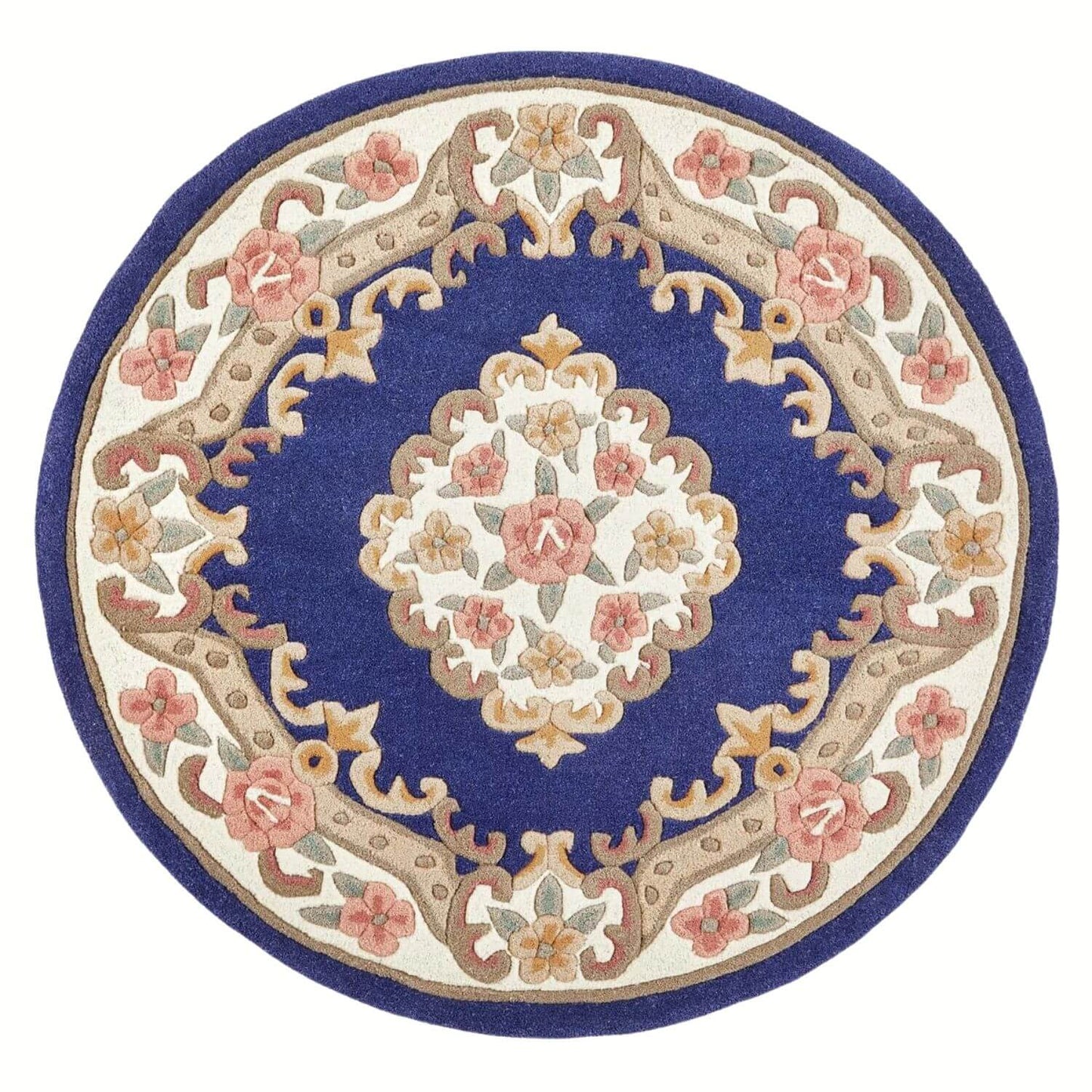 Decorative round rug with floral patterns on a white background