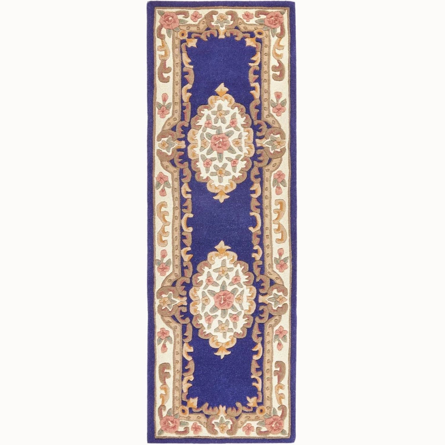 Decorative rug with intricate patterns on a white background