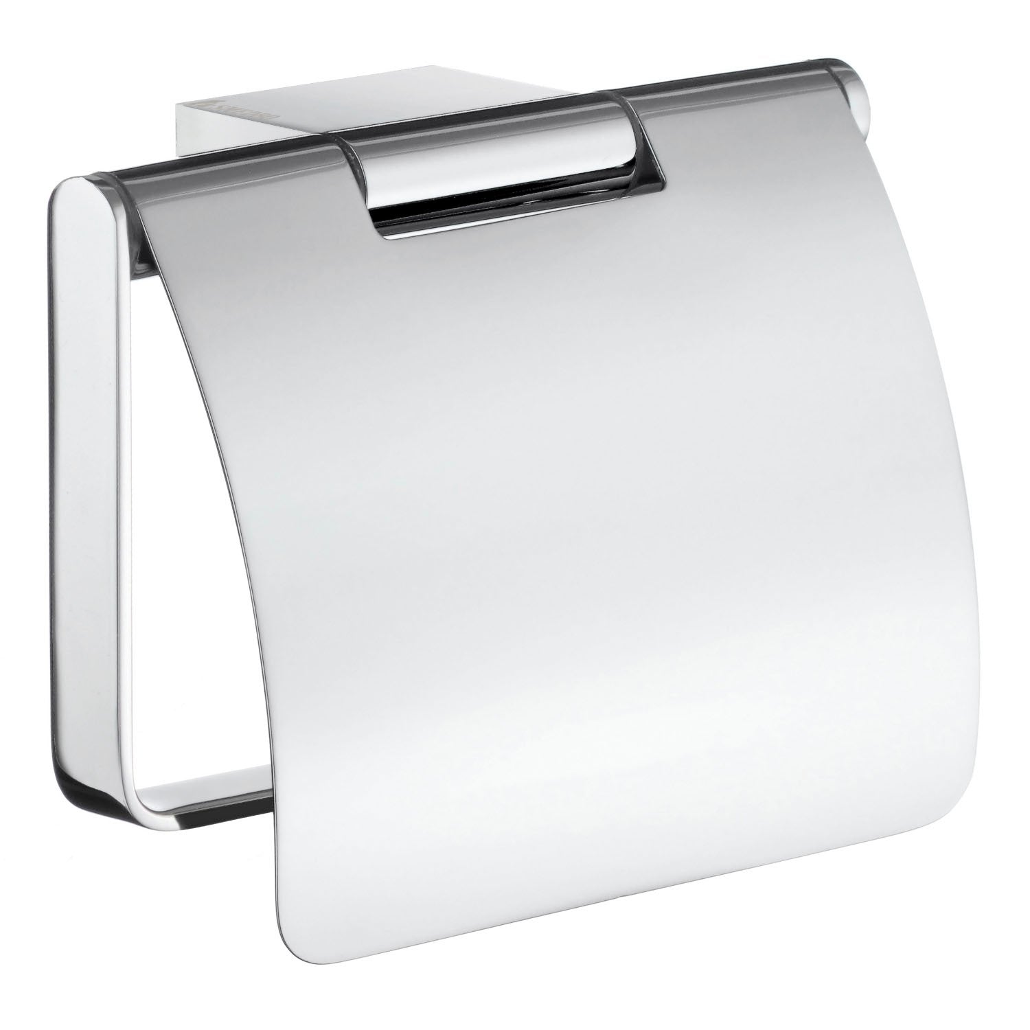 Smedbo Air AK3414 Toilet Roll Holder with Lid — Polished Chrome Hinged Curved Cover with Rectangular Wall Bracket