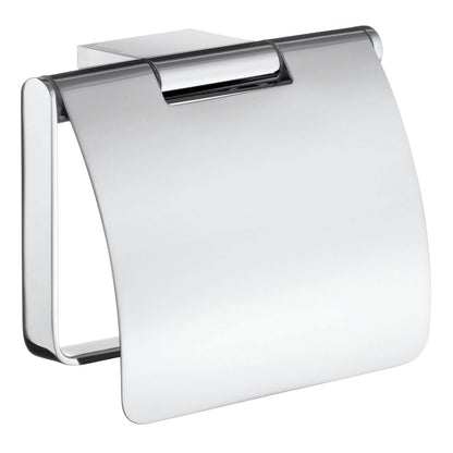 Smedbo Air AK3414 Toilet Roll Holder with Lid — Polished Chrome Hinged Curved Cover with Rectangular Wall Bracket