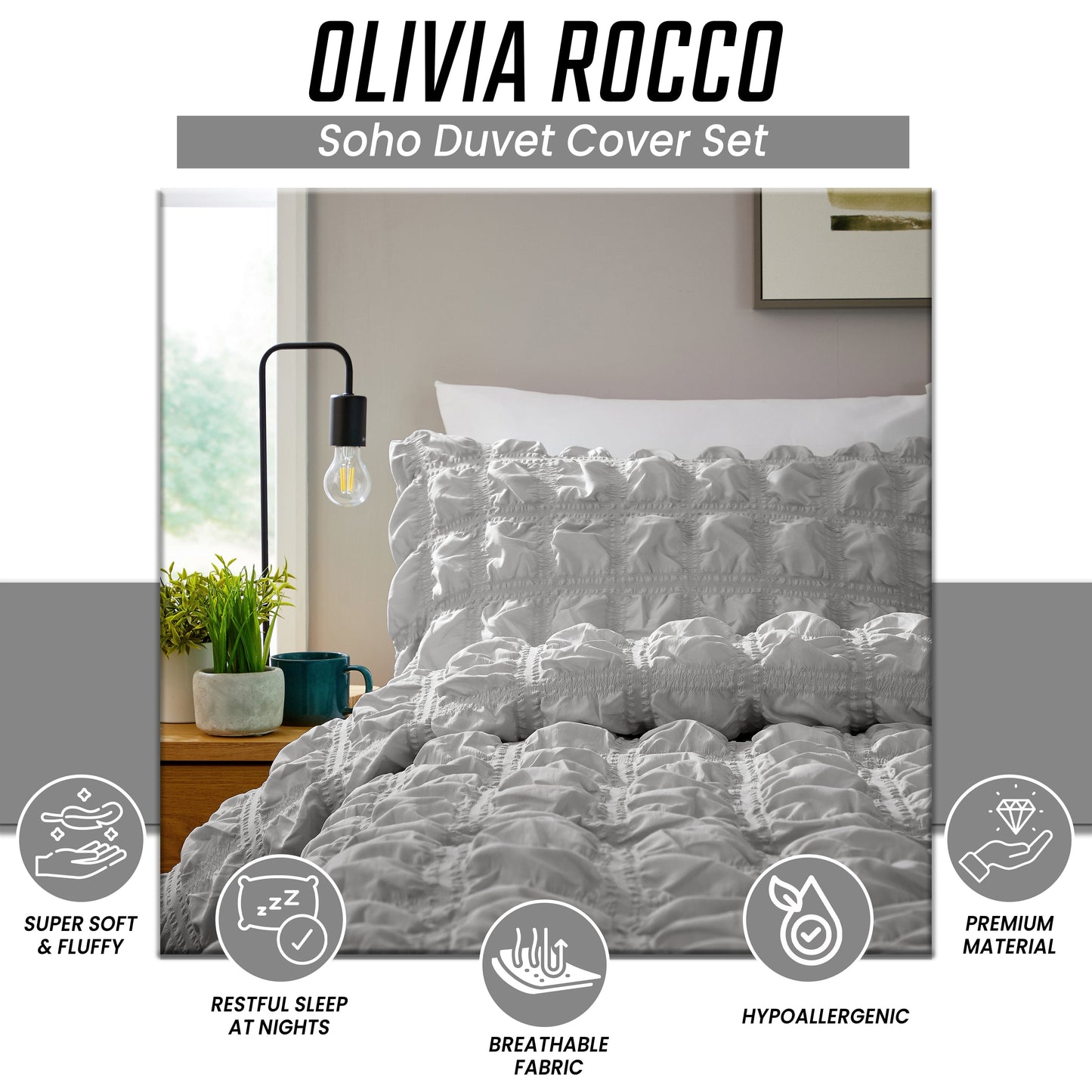 Soho Grey Microfibre Duvet Cover Set with Pillowcases Quilted Super Soft Easy Care Bedding Bed Linen Set by OLIVIA ROCCO