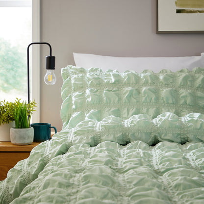 Soho Sage Green Microfibre Duvet Cover Set with Pillowcases Quilted Super Soft Easy Care Bedding Bed Linen Set by OLIVIA ROCCO