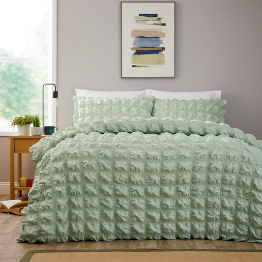 Soho Sage Green Microfibre Duvet Cover Set with Pillowcases Quilted Super Soft Easy Care Bedding Bed Linen Set by OLIVIA ROCCO
