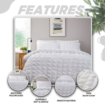 Soho White Microfibre Duvet Cover Set with Pillowcases Quilted Super Soft Easy Care Bedding Bed Linen Set by OLIVIA ROCCO
