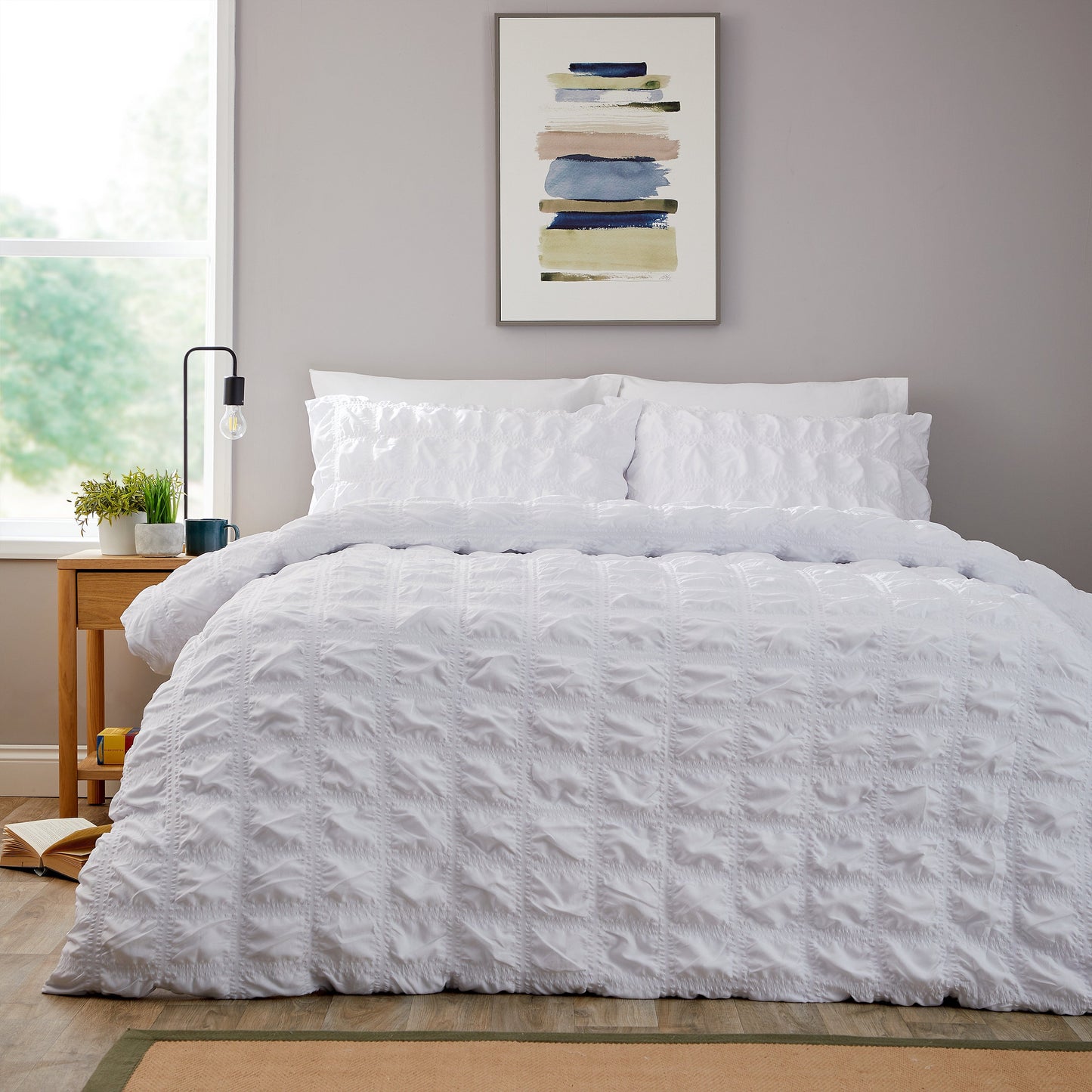 Soho White Microfibre Duvet Cover Set with Pillowcases Quilted Super Soft Easy Care Bedding Bed Linen Set by OLIVIA ROCCO