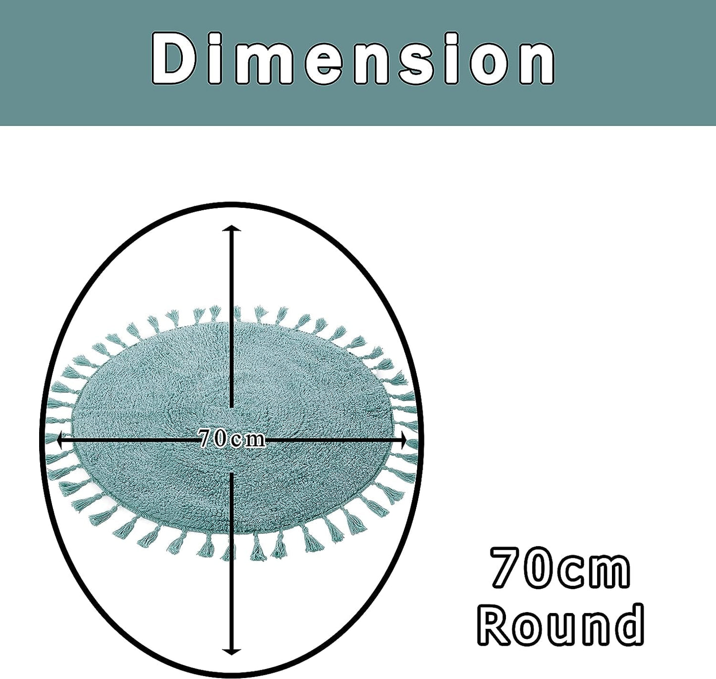 Super Soft Absorbent Non-Slip Round Tasselled Bath Mat 100% Cotton Bathroom Rug in Duck Egg Grey Natural and White by OLIVIA ROCCO