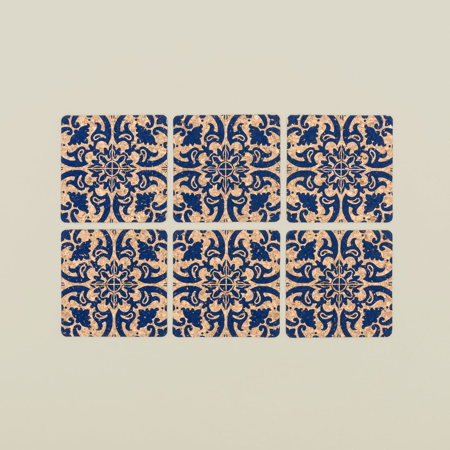 Tile Design Square Cork Coasters | Set of 6