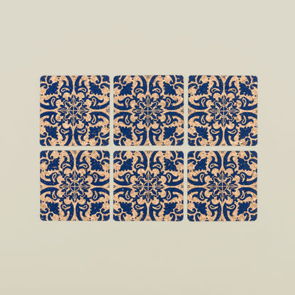 Tile Design Square Cork Coasters | Set of 6
