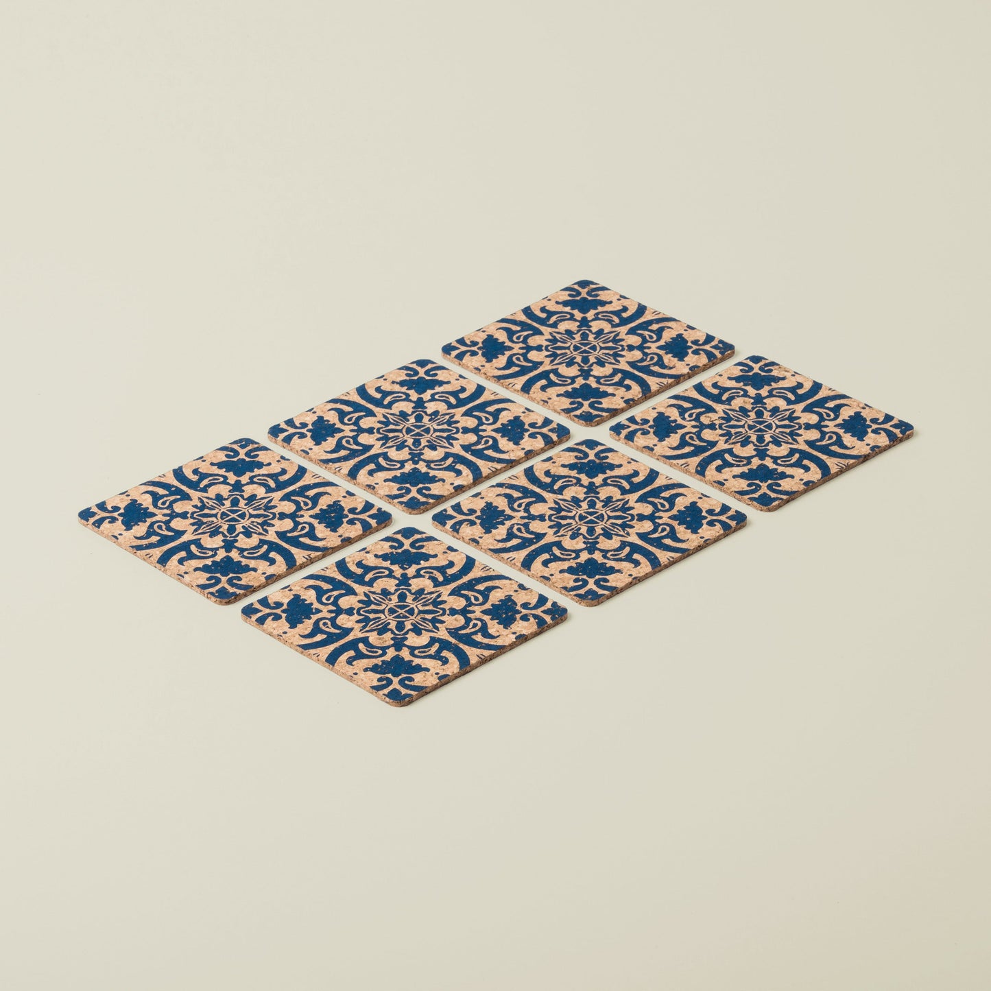 Tile Design Square Cork Coasters | Set of 6