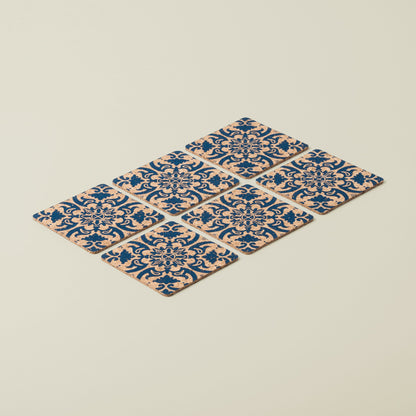 Tile Design Square Cork Coasters | Set of 6