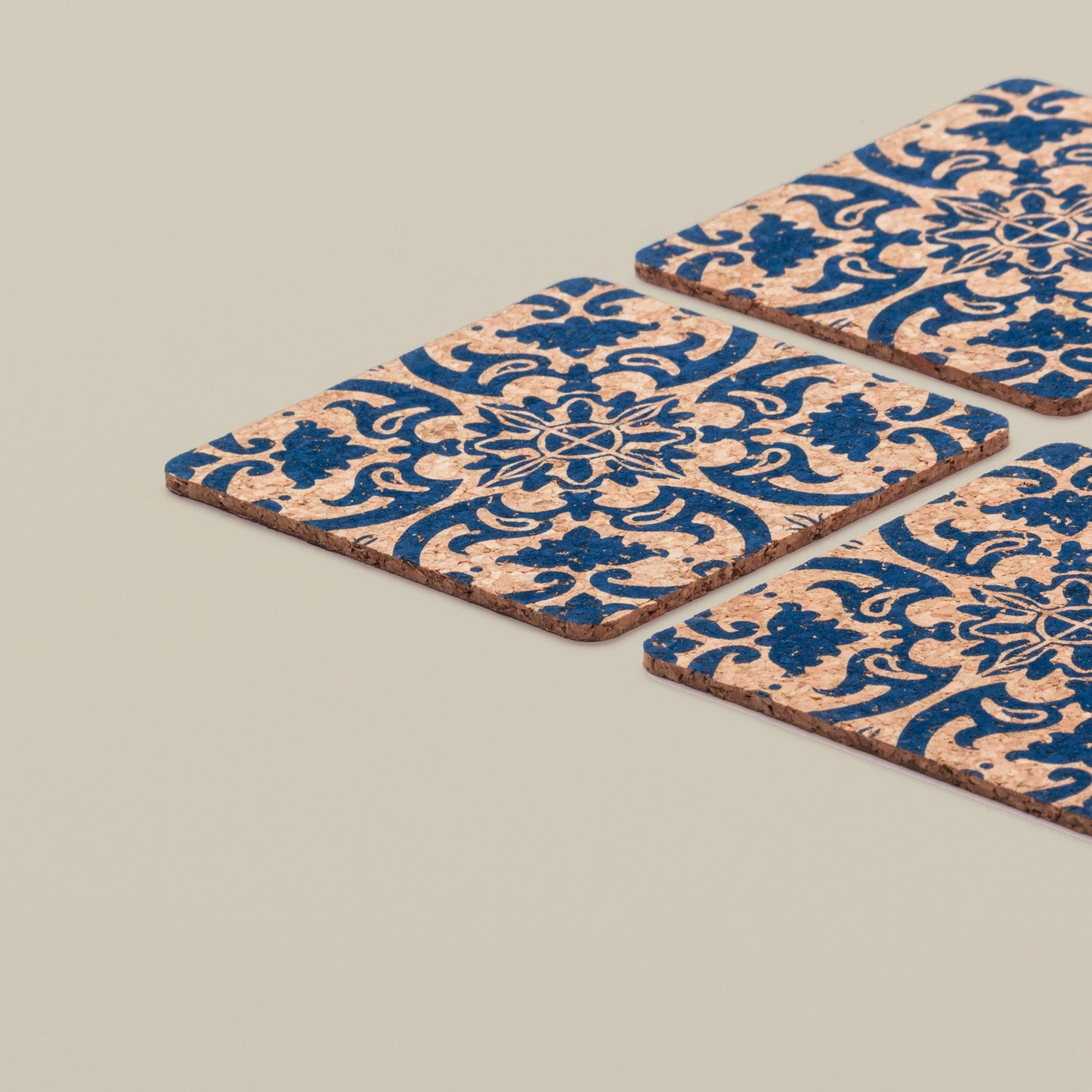 Tile Design Square Cork Coasters | Set of 6