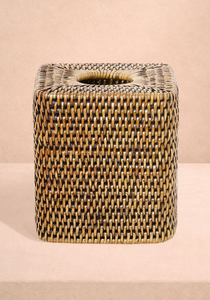 Casa by Josephine Jenno Brown Handwoven Rattan Tissue Box Cover 14 cm