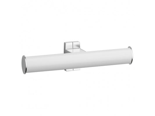 Pellet Arsis Toilet roll holder, 265 mm x 69 mm x 67.5 mm, White epoxy-coated Aluminium, mat chrome-plated flanges, tube 38 mm x 25 mm 049914