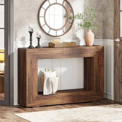 120cm Modern Rustic Console Table - Bold Hollow Geometric Entryway & Accent Sideboard