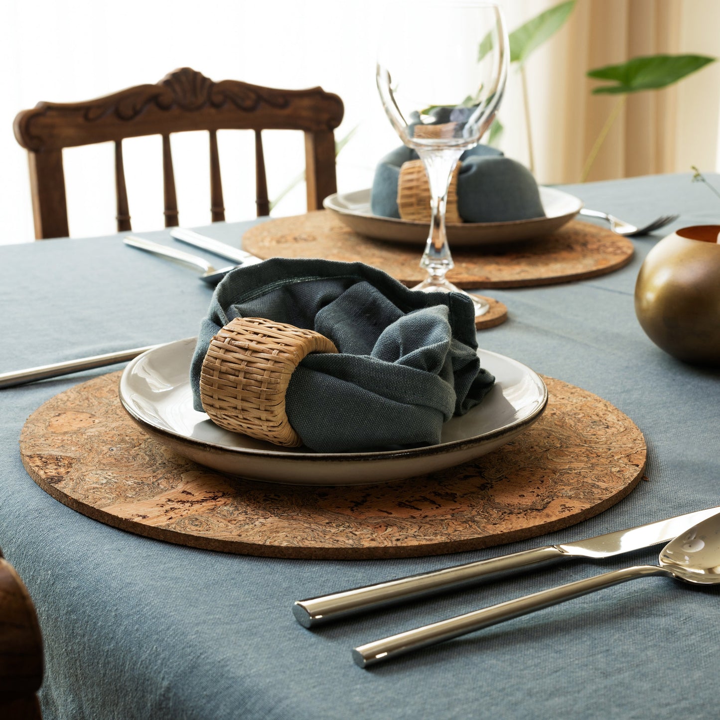 Black Twist Cork Placemats | Round | Set of 6 | Made in Portugal